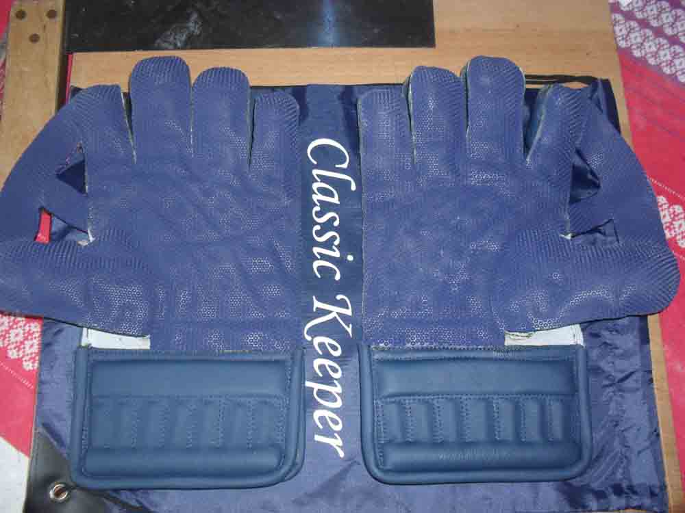 Blue wicket keeping gloves